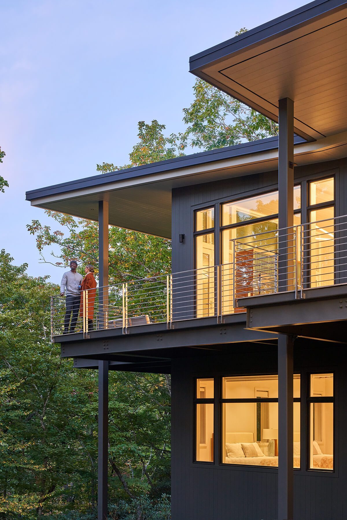 The Lookout Modern Mountain House in NC Twilight on Back Terrace